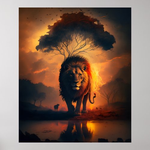 Majestic Lion at Sunset Poster