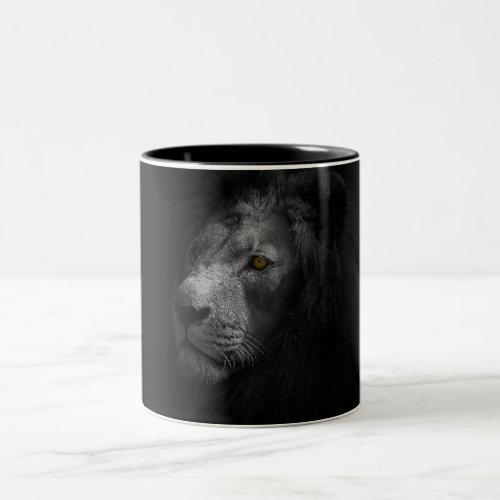 Majestic Lion black and white photograph Two_Tone Coffee Mug
