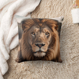 Majestic Lion Close-Up Throw Pillow