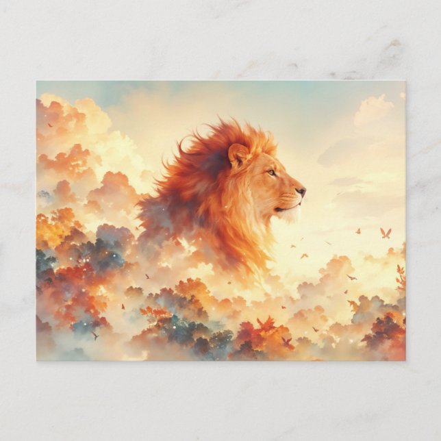 Majestic Lion Cloud Forest Sunset Postcard (Front)