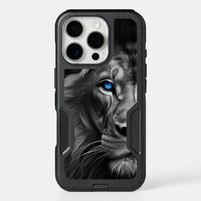 Majestic Lion Face with Blue Eyes – iPhone 16 / 16 (Back)