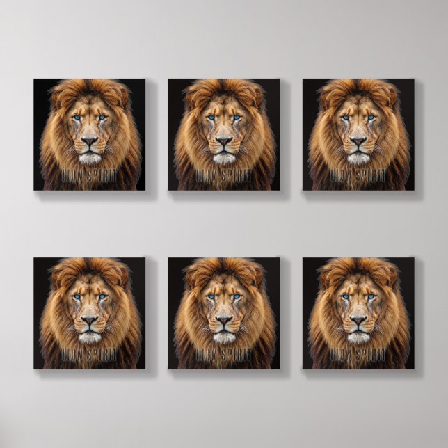 Majestic Lion Face with Blue Eyes | Wildlife Anima Acrylic Photo Tile (Front Set)