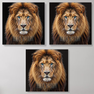 Majestic Lion Face with Blue Eyes   Wildlife Anima Acrylic Photo Tile