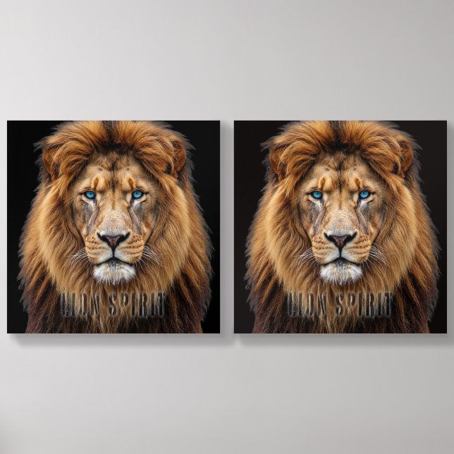 Majestic Lion Face with Blue Eyes | Wildlife Anima Acrylic Photo Tile (Front Set)