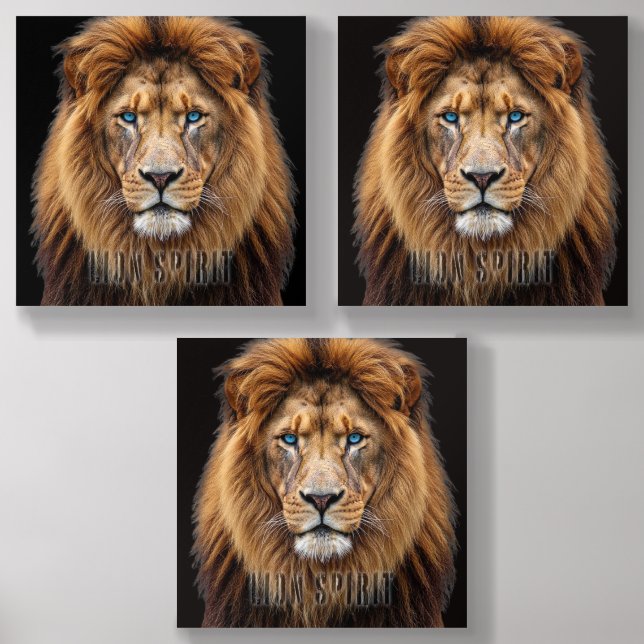 Majestic Lion Face with Blue Eyes | Wildlife Anima Acrylic Photo Tile (Front Set)
