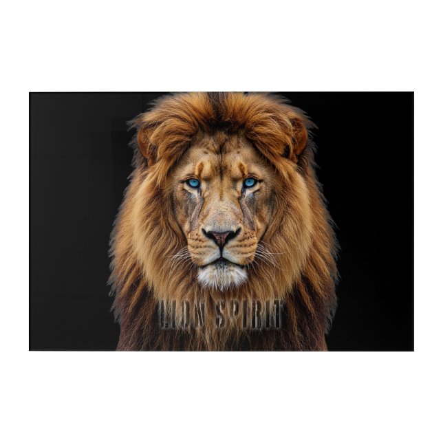 Majestic Lion Face with Blue Eyes | Wildlife Anima Acrylic Print (Front)