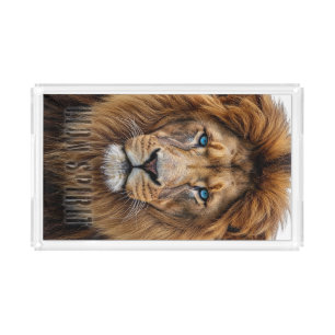 Majestic Lion Face with Blue Eyes Wildlife Anima Acrylic Tray