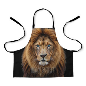 Majestic Lion Face with Blue Eyes | Wildlife Anima Apron