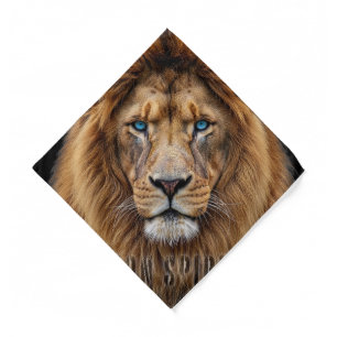 Majestic Lion Face with Blue Eyes   Wildlife Anima Bandana