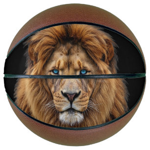 Majestic Lion Face with Blue Eyes   Wildlife Anima Basketball