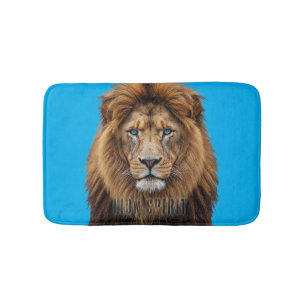 Majestic Lion Face with Blue Eyes Wildlife Anima Bath Mat