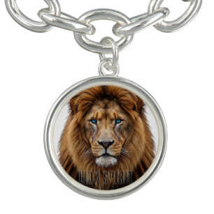 Majestic Lion Face with Blue Eyes Wildlife Anima Bracelet