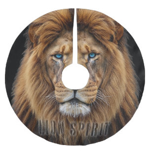 Majestic Lion Face with Blue Eyes Wildlife Anima Brushed Polyester Tree Skirt