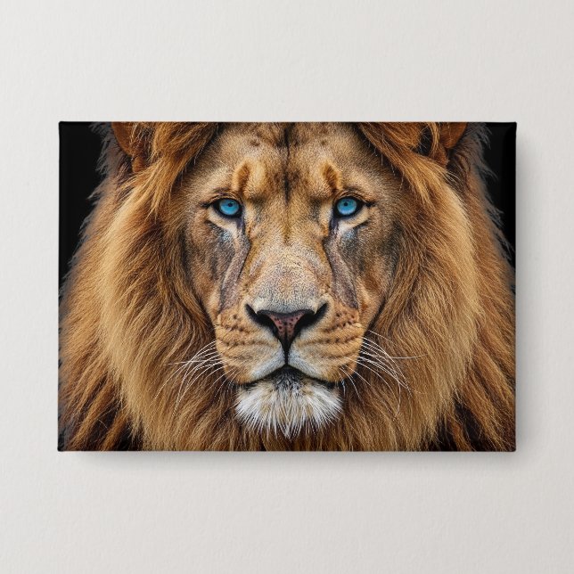 Majestic Lion Face with Blue Eyes | Wildlife Anima Button (Front)