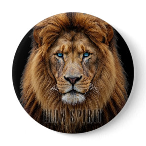 Majestic Lion Face with Blue Eyes | Wildlife Anima Button