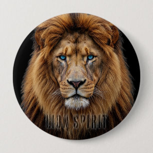 Majestic Lion Face with Blue Eyes Wildlife Anima Button