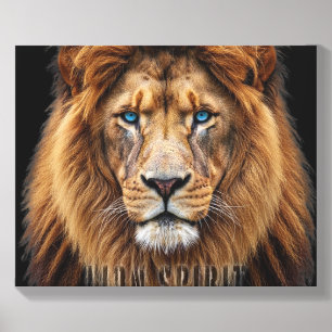 Majestic Lion Face with Blue Eyes Wildlife Anima Canvas Photo Tile