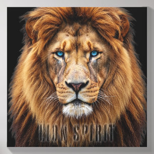 Majestic Lion Face with Blue Eyes Wildlife Anima Canvas Photo Tile