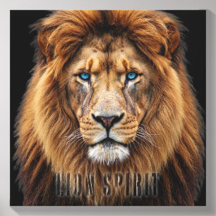 Majestic Lion Face with Blue Eyes Wildlife Anima Canvas Photo Tile