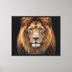 Majestic Lion Face with Blue Eyes   Wildlife Anima Canvas Print