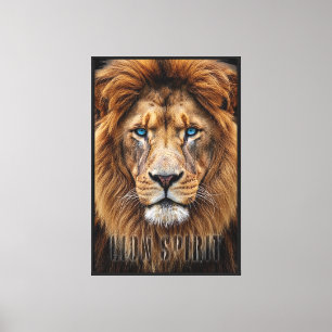 Majestic Lion Face with Blue Eyes   Wildlife Anima Canvas Print