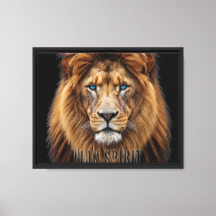 Majestic Lion Face with Blue Eyes Wildlife Anima Canvas Print