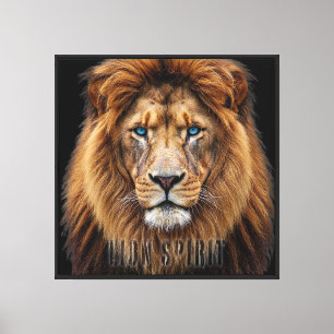 Majestic Lion Face with Blue Eyes   Wildlife Anima Canvas Print