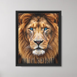 Majestic Lion Face with Blue Eyes Wildlife Anima Canvas Print