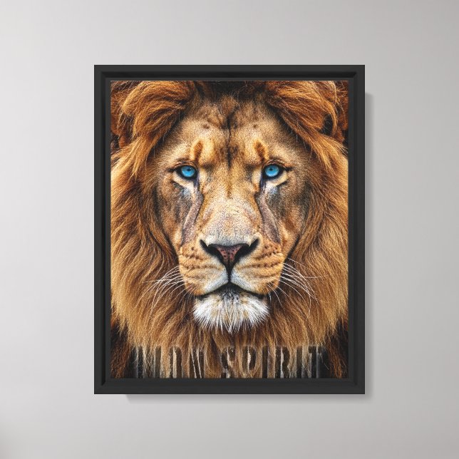 Majestic Lion Face with Blue Eyes | Wildlife Anima Canvas Print (Front)