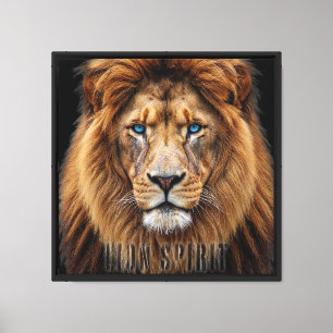 Majestic Lion Face with Blue Eyes Wildlife Anima Canvas Print