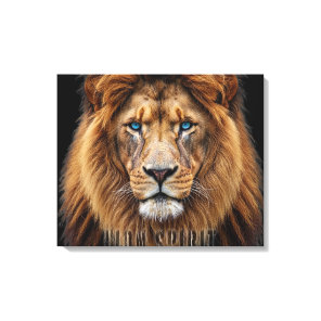 Majestic Lion Face with Blue Eyes | Wildlife Anima Canvas Print