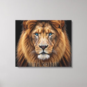 Majestic Lion Face with Blue Eyes Wildlife Anima Canvas Print