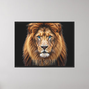 Majestic Lion Face with Blue Eyes   Wildlife Anima Canvas Print