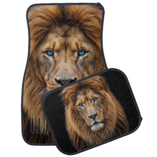 Majestic Lion Face with Blue Eyes   Wildlife Anima Car Floor Mat