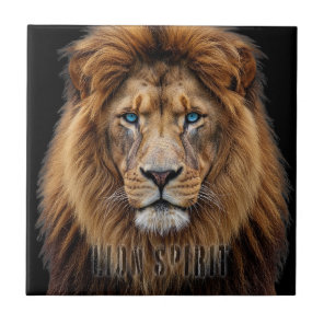 Majestic Lion Face with Blue Eyes | Wildlife Anima Ceramic Tile
