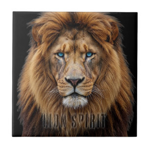 Majestic Lion Face with Blue Eyes   Wildlife Anima Ceramic Tile