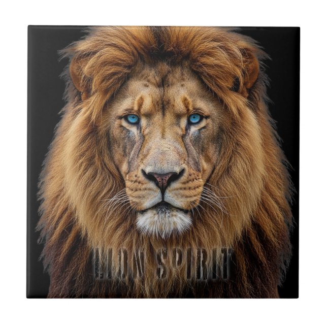 Majestic Lion Face with Blue Eyes | Wildlife Anima Ceramic Tile (Front)