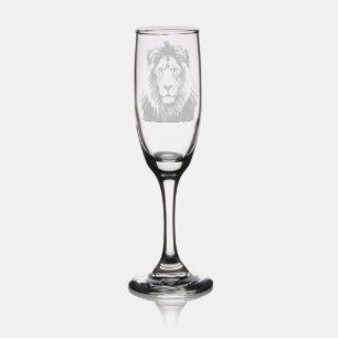 Majestic Lion Face with Blue Eyes Wildlife Anima Champagne Flute