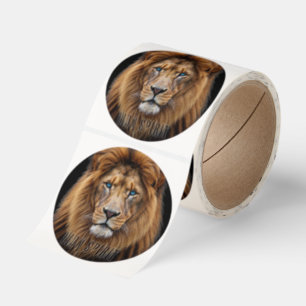 Majestic Lion Face with Blue Eyes Wildlife Anima Classic Round Sticker