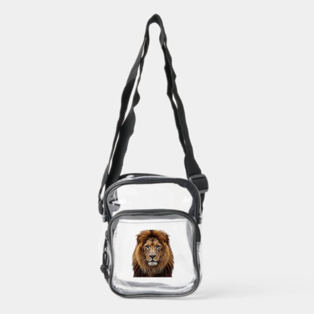 Majestic Lion Face with Blue Eyes | Wildlife Anima Clear Crossbody Bag (Front)