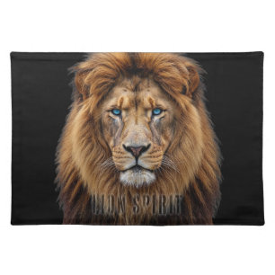 Majestic Lion Face with Blue Eyes Wildlife Anima Cloth Placemat