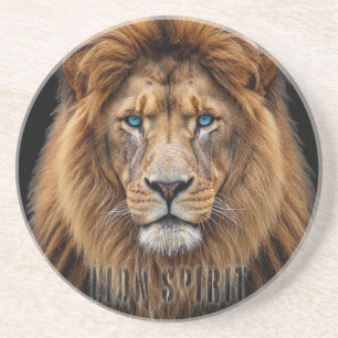 Majestic Lion Face with Blue Eyes   Wildlife Anima Coaster