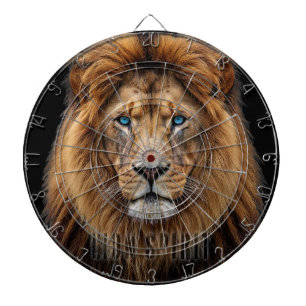 Majestic Lion Face with Blue Eyes   Wildlife Anima Dart Board