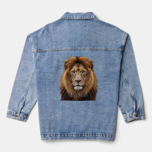 Majestic Lion Face with Blue Eyes Wildlife Anima Denim Jacket