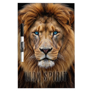 Majestic Lion Face with Blue Eyes   Wildlife Anima Dry Erase Board