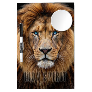 Majestic Lion Face with Blue Eyes Wildlife Anima Dry Erase Board With Mirror