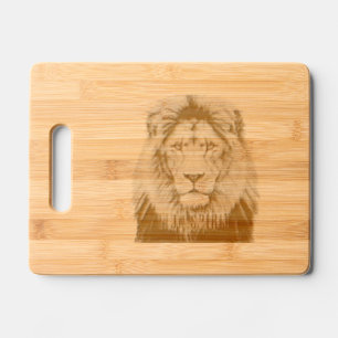 Majestic Lion Face with Blue Eyes   Wildlife Anima Engraved Cutting Board