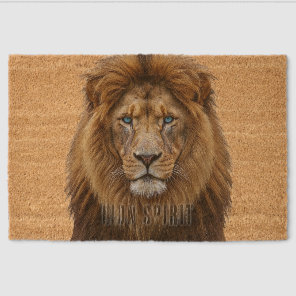 Majestic Lion Face with Blue Eyes | Wildlife Anima Fiber Doormat