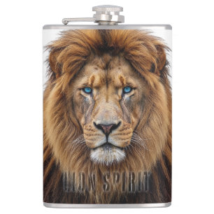Majestic Lion Face with Blue Eyes Wildlife Anima Flask
