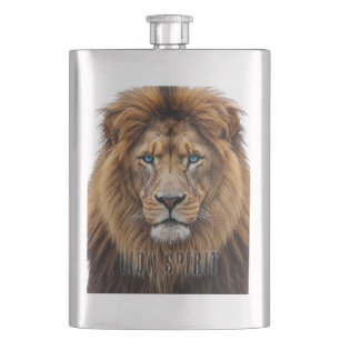 Majestic Lion Face with Blue Eyes Wildlife Anima Flask
